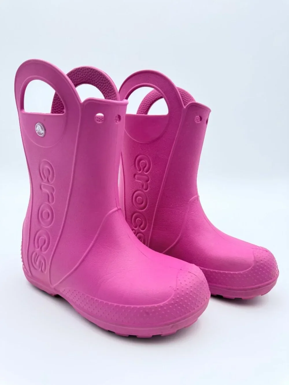 Crocs Kids Handle It Rain Boots Pink Lightweight Waterproof Durable Size J2